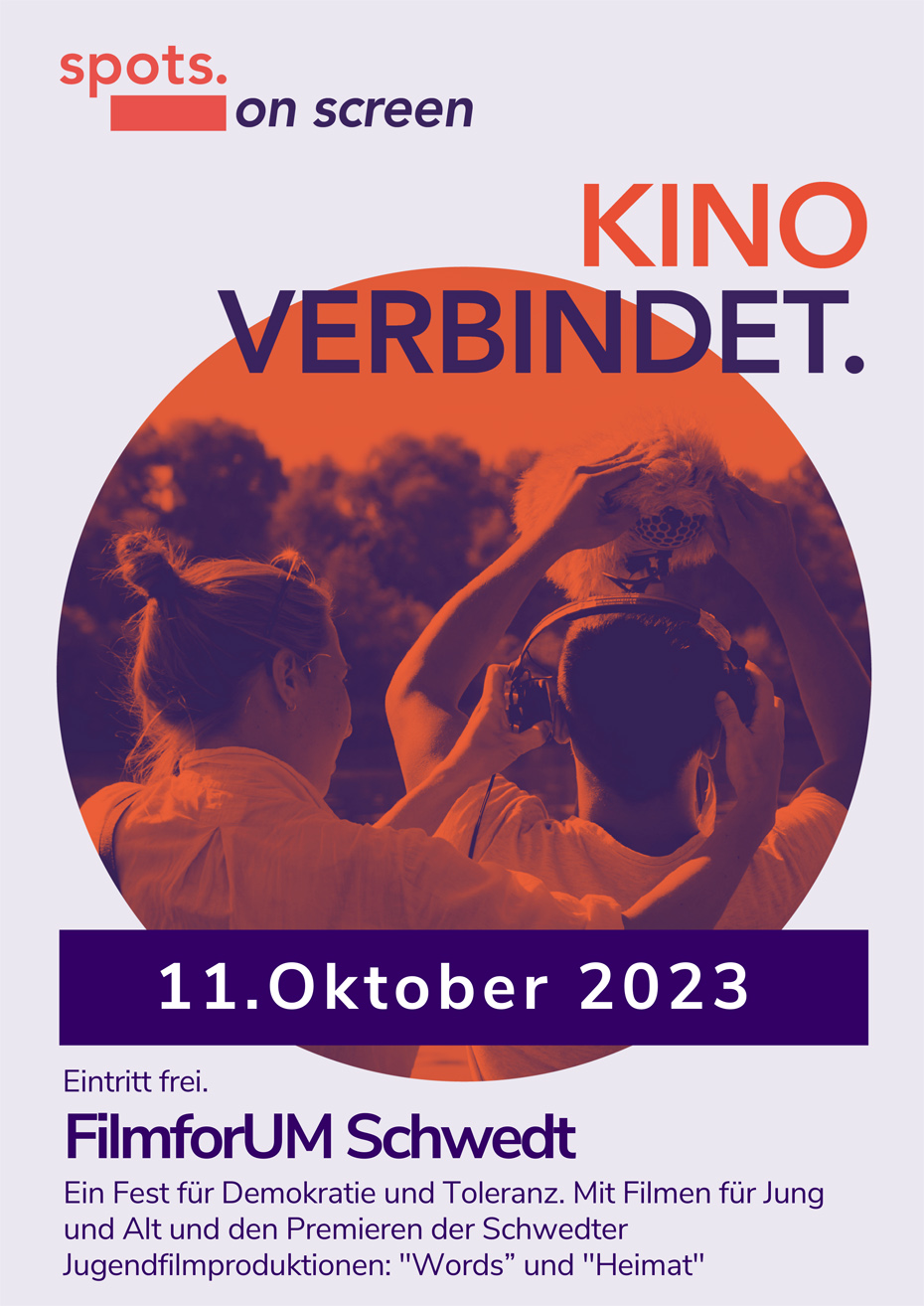 Plakat: rundes 2-farbiges Foto mit 2 Jugendlichen von hinten und Kopfhörern Plakat: rundes 2-farbiges Foto mit 2 Jugendlichen von hinten und Kopfhörern