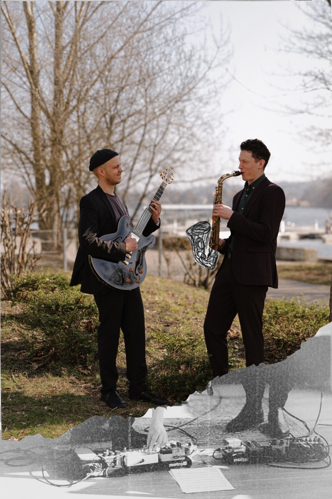 Fotomontage: 2 Musiker mit Instrumenten Fotomontage: 2 Musiker mit Instrumenten
