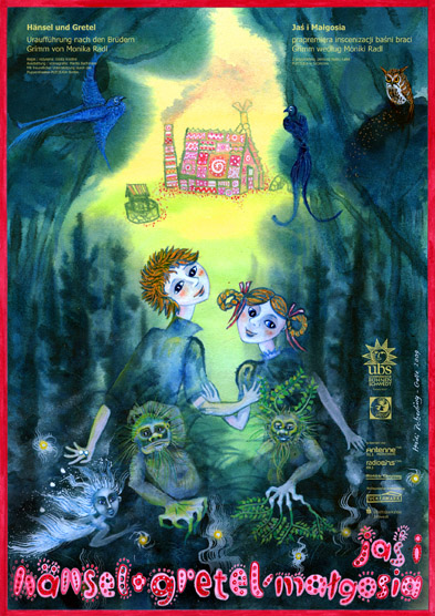 Das Plakat zeigt Hänsel und Gretel im Geisterwald mit Blick auf das Pfefferkuchenhaus. Das Plakat zeigt Hänsel und Gretel im Geisterwald mit Blick auf das Pfefferkuchenhaus.