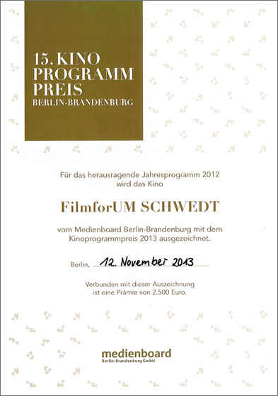 Urkunde: Kinoprogrammpreis 2013 Urkunde: Kinoprogrammpreis 2013
