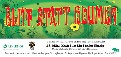 Auf der abgebildeten Einladung steht: Blut statt Blumen. Auf der abgebildeten Einladung steht: Blut statt Blumen.