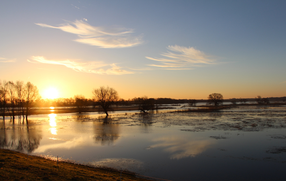 Foto: geflutetete Polder mit aufgehender Sonne Foto: geflutetete Polder mit aufgehender Sonne