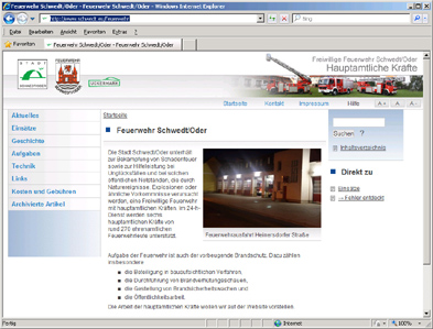 Abbildung der Startseite der Feuerwehr-Homepage Abbildung der Startseite der Feuerwehr-Homepage