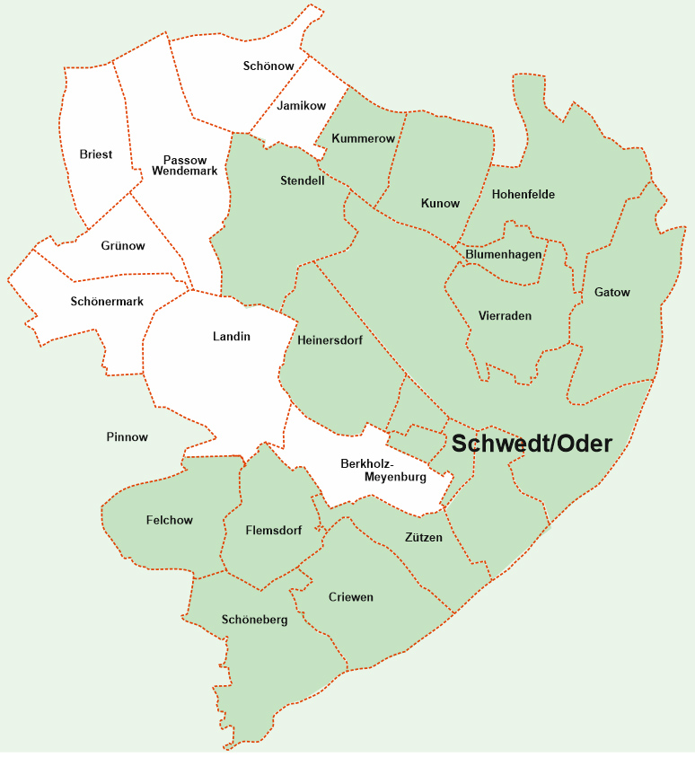 Karte: Schwedt/Oder und umliegende Gemeinden Karte: Schwedt/Oder und umliegende Gemeinden