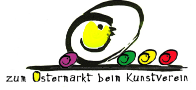 Grafik: farbige Ostereier und Text: zum Ostermarkt beim Kunstverein Grafik: farbige Ostereier und Text: zum Ostermarkt beim Kunstverein