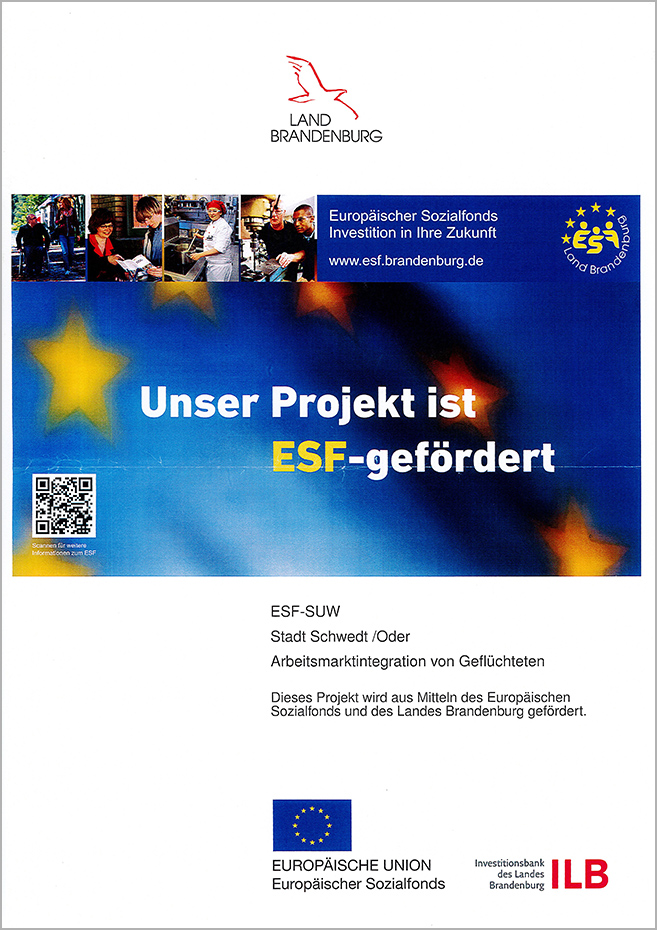 Plakat „Unser Projekt ist ESF-gefördert“