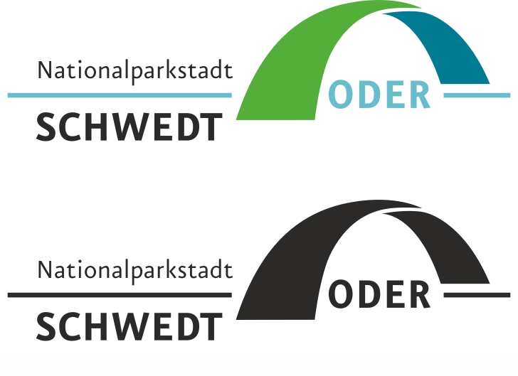 Das Signet der Stadt Schwedt/Oder, farbig und schwarz-weiß