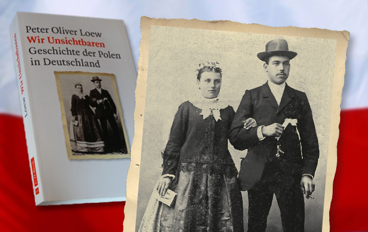 Montage: Buch und Titelfoto auf polnischer Flagge Montage: Buch und Titelfoto auf polnischer Flagge