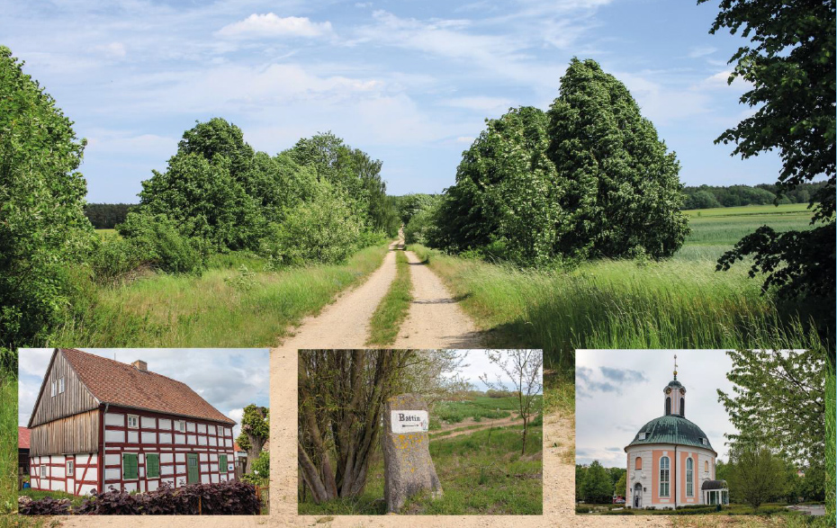 Fotocollage: 2 Landschafts- und 2 Gebäudefotos