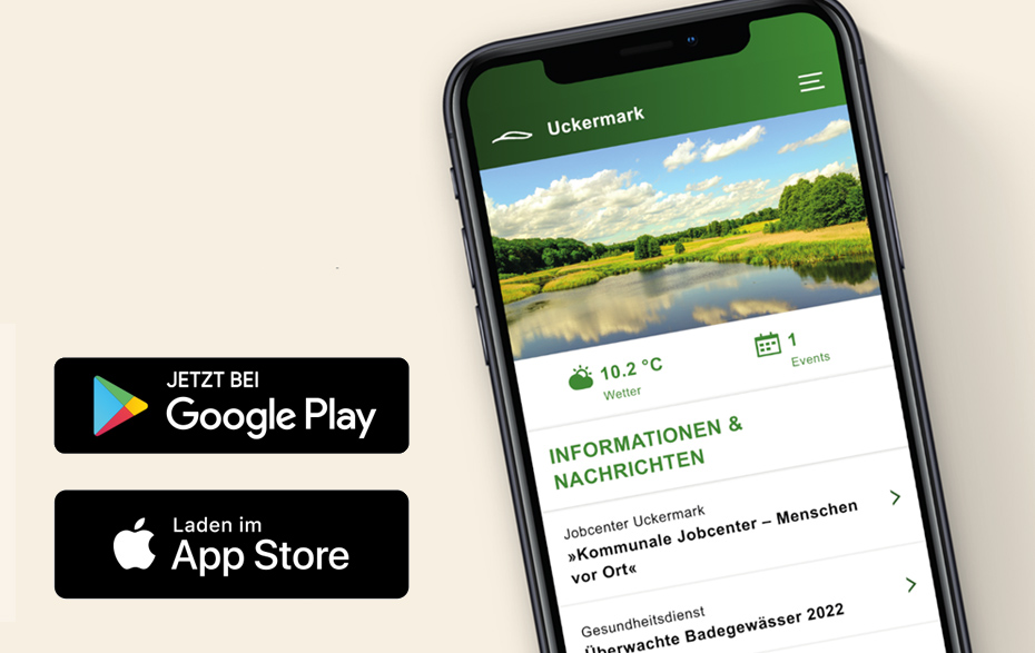 Grafik: Smartphone mit der App und Hinweise zum Download Grafik: Smartphone mit der App und Hinweise zum Download