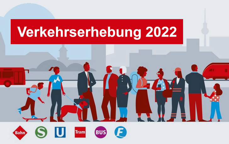 Grafik: verschiedene Fahrgäste von Bus und Bahn vor städtischer Sihouette Grafik: verschiedene Fahrgäste von Bus und Bahn vor städtischer Sihouette