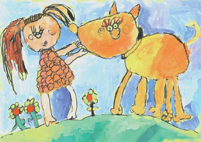 Kinderzeichnung: Mädchen mit Hund Kinderzeichnung: Mädchen mit Hund